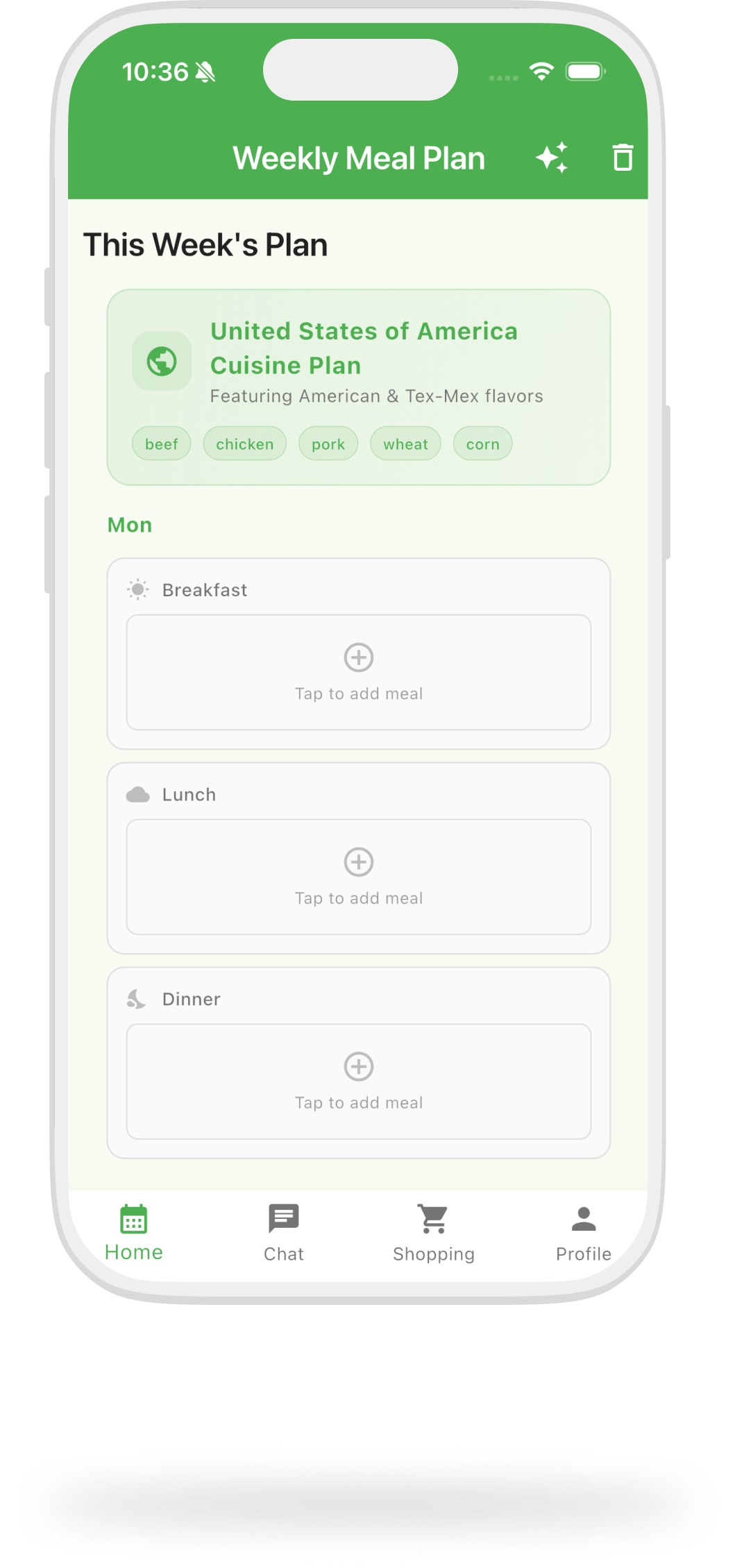 Recipe Suggestions interface screenshot